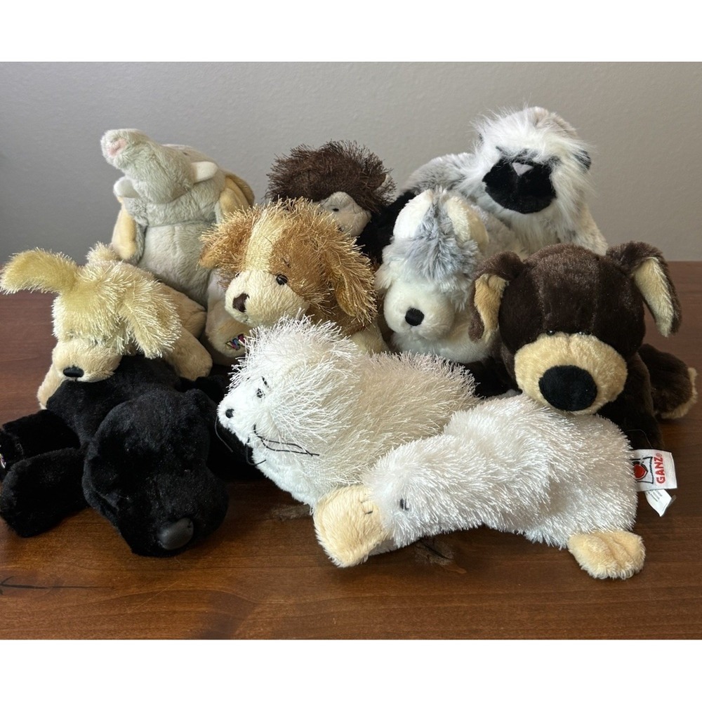 Lot of 10 Ganz Webkinz Plush 2 Monkeys 5 Dogs Elephant Seal Duck No Codes